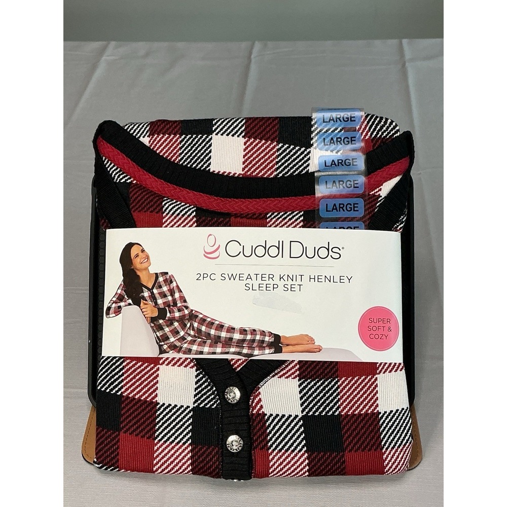 Cuddl Duds 2 Pc Plaid Henley Pajama Sleep Set Women's Large 14-16